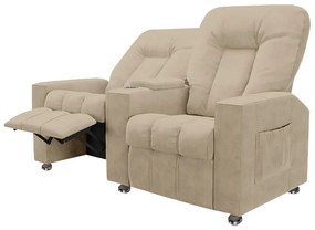 Poltrona Reclinável 2 Lugares para Sala de Cinema Pequim Suede Bege G23 - Gran Belo