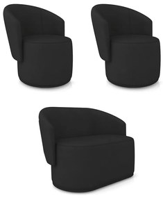 Sofá Namoradeira e 2 Poltronas Orgânica para Sala Malu Sintético M11 - D'Rossi - Preto