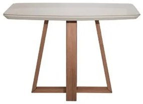 Mesa Bennett Tampo com Vidro Cor Off White Base Natural 115cm - 66982 Sun house