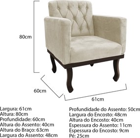 Poltrona Decorativa Classic Pés Luiz XV Linho - ADJ Decor