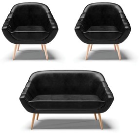 Kit 01 Namoradeira 02 Lugares e 02 Poltronas Giovana Corano Pés Palito Natural - Indo Decorar - Preto