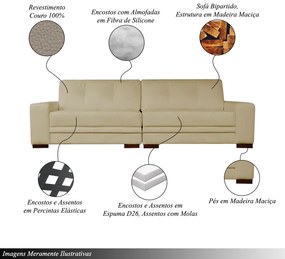 Sofá Sala de Estar Milano 4 Lugares Bipartido 260 cm em Couro Bege G58 - Gran Belo