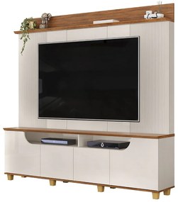 Home Estante Banner TV 75" Ripado Canelado 4 Portas OffWhite/Freijó G18 - Gran Belo