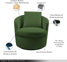 Kit 2 Poltronas Base Giratória Sala de Estar Portofino Linho Rústico Verde Musgo G92 - Gran Belo