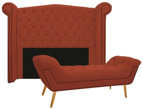 Kit Cabeceira e Calçadeira Veneza 160 cm Queen Size Suede Terracota - ADJ Decor