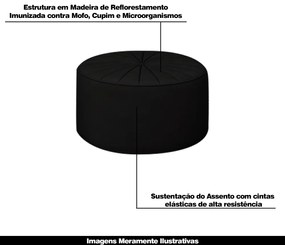 Puff Decorativo Sala De Estar Round Veludo Preto G45 - Gran Belo
