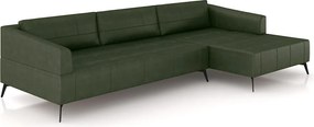Sofá Bipartido Sala de Estar Kiara 352cm Chaise Direito Pés de Ferro Couro Verde Manchado G52 - Gran Belo