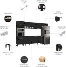 Armário de Cozinha CP04 Para Pia 180cm Pérola Z34 Preto     - Mpozenat