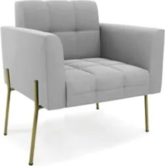 Poltrona Para Sala Pé Metal Dourado Kit 2 Ana Suede Cinza - Ibiza