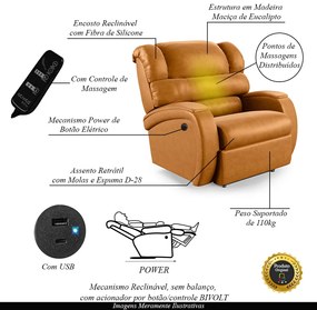 Poltrona do Papai Sala de Cinema Reclinável Kylie Power Elétrica Massagem USB PU Whisky G23