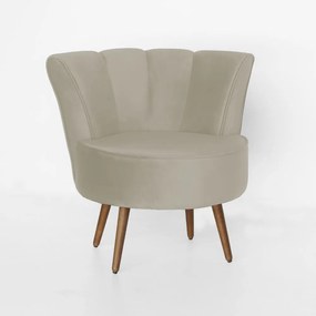 Poltrona Pérola Decorativa Pés Palito Veludo Bege