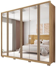 Guarda Roupa Orbit Casal com 6 Portas de Bater com Espelhos  e 4 Gavetas  MDP Buriti/Fendi G11 - Gran Belo