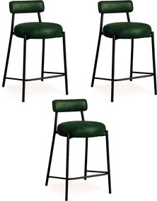Banqueta Cozinha Alta com Encosto Industrial Preto Kit 3 Londres PU D03 - D'Rossi - Verde