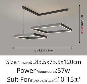 Pendente  Led moderno lustre de teto sala estar concisa pendente lâmpada sala jantar quadrado nordic lâmpadas led teto luzes da sala estar - Black B 40x60cm - Branco frio sem controle remoto