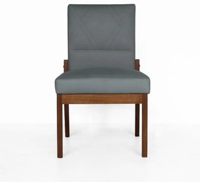 Cadeira De Jantar Aurora Base Madeira Maciça Estofada Suede Cinza