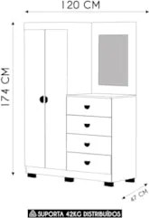 Guarda Roupa Cômoda Com Espelho 120cm Rita Fendi V02 - Mpozenato
