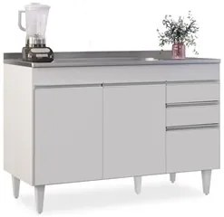 Balcão Gabinete com Pia Inox 120cm Michigan Branco - Lumil