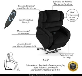 Poltrona do Papai Sala de Cinema Reclinável Kylie Elevação Lift Elétrico PU Preto G23