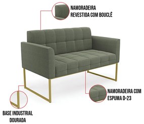 Namoradeira e Poltrona Industrial Dourado Elisa Bouclê D03 - D'Rossi - Verde Pistache