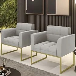 Poltrona Base Industrial Dourado Kit 2 Ana Veludo Cinza - Ibiza