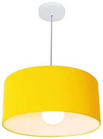 Lustre Pendente Cilíndrico 4052 Cúpula em Tecido 50x21cm Amarelo - Bivolt