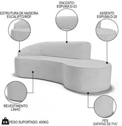 Sofá Living  4 Lugares 280cm Braço Esquerdo Mozart D06 Linho Cinza - M