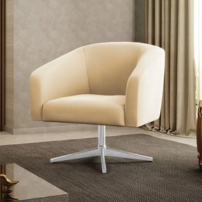 Poltrona Decorativa Giratória Cromada Stella Suede D03 - D'Rossi - Bege