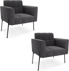 Poltrona Para Sala Pé Metal Preto Kit 2 Ana Bouclé Grafite - Ibiza