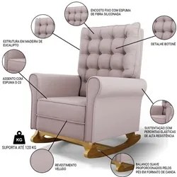 Kit 02 Poltronas de Amamentação Base Madeira Balanço Brenda G05 Veludo