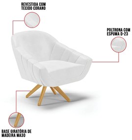 Poltrona Giratória Giovana Corano Base Madeira MA30 D03 - D'Rossi - Branco