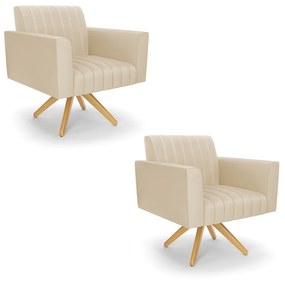 Kit 2 Poltronas Giratória Viena Gomada Corino Base de Madeira MA30 D03 - D'Rossi - Bege