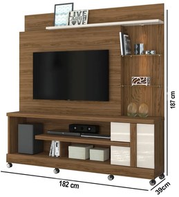 Estante de TV 55 Pol 182cm com Rodízio para Sala Elaris M20 - D'Rossi - Naturale e Off White