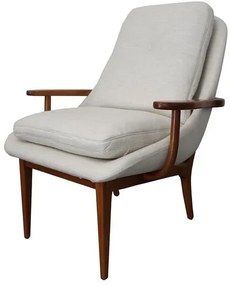 Poltrona Cintia Assento Linho cor Branco com Estrutura Lyptus cor Mel - 69538 Sun House