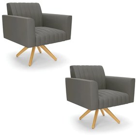 Kit 2 Poltronas Giratória Viena Gomada Suede Base de Madeira MA30 D03 - D'Rossi - Grafite