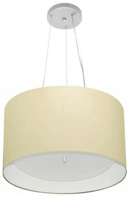 Lustre Pendente Cilíndrico Md-4319 Cúpula em Tecido 40x25cm Algodão Crú / Branco - Bivolt