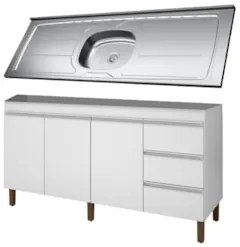 Balcão Gabinete Com Pia 160cm 3 Portas Karen Z49 Branco - Mpozenato