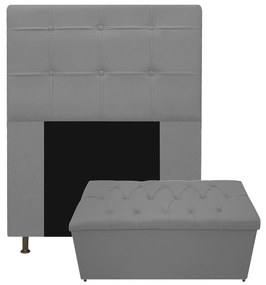 Kit Cabeceira e Calçadeira Baú Estofada Mel 90 cm Solteiro Com Capitonê Corano Cinza - ADJ Decor