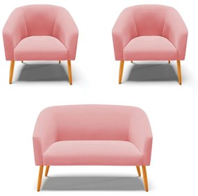 Namoradeira e 2 Poltronas Pé Palito Castanho Stella Suede D03 - D'Rossi - Rose
