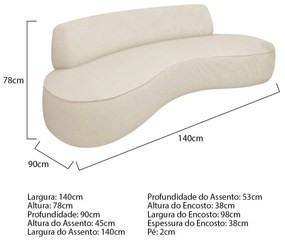 Sofá Curvo 2 Lugares Sala de Estar Recepção Escritório Amsterdã 140cm Corano - ADJ Decor