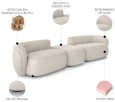 Sofá 3 Lugares Com Puff 252cm Orgânico Lyor Suede Bege Z55  - Mpozenat