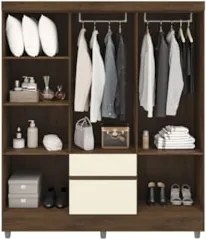 Guarda Roupa Solteiro 154cm Com 6 Portas Mayra Imbuia/Champanhe V02 -