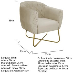 Poltrona Grazi Base X Dourada Linho - ADJ Decor