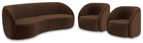 Conjunto Sofá Sala de Estar Bipartido 240cm e 2 Poltronas Clarke Veludo Marrom G45 - Gran Belo