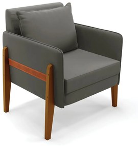 Poltrona Lana Suede Grafite Base de Madeira