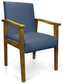 Poltrona Eloisa Suede Azul Marinho Base de Madeira Castanho