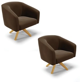 Poltrona Decorativa Giratória MA30 Kit 2 Stella Suede D03 - D'Rossi - Marrom