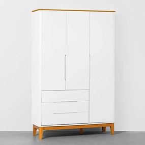 Guarda-Roupa Boom 3 Portas e 3 Gavetas - Branco e Savana - Guarda-Roupa Boom 3 Portas e 3 Gavetas - Branco Fosco e Savana