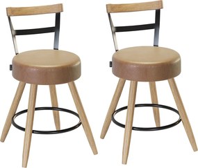 Banqueta Baixa Cozinha 50cm Encosto Pé Madeira Kit 2 Kyara Pu S02 - D'Rossi - Caramelo