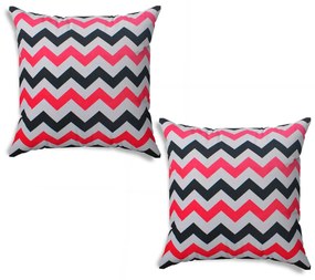 Kit 02 Capas para Almofada Tecido Estampado Zig Zag Rosa e Preto D103 42x42 Cm