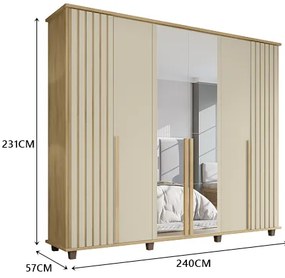 Guarda Roupa Com Espelho Ripado França 6 Portas Cinamomo/Off White – RV Móveis